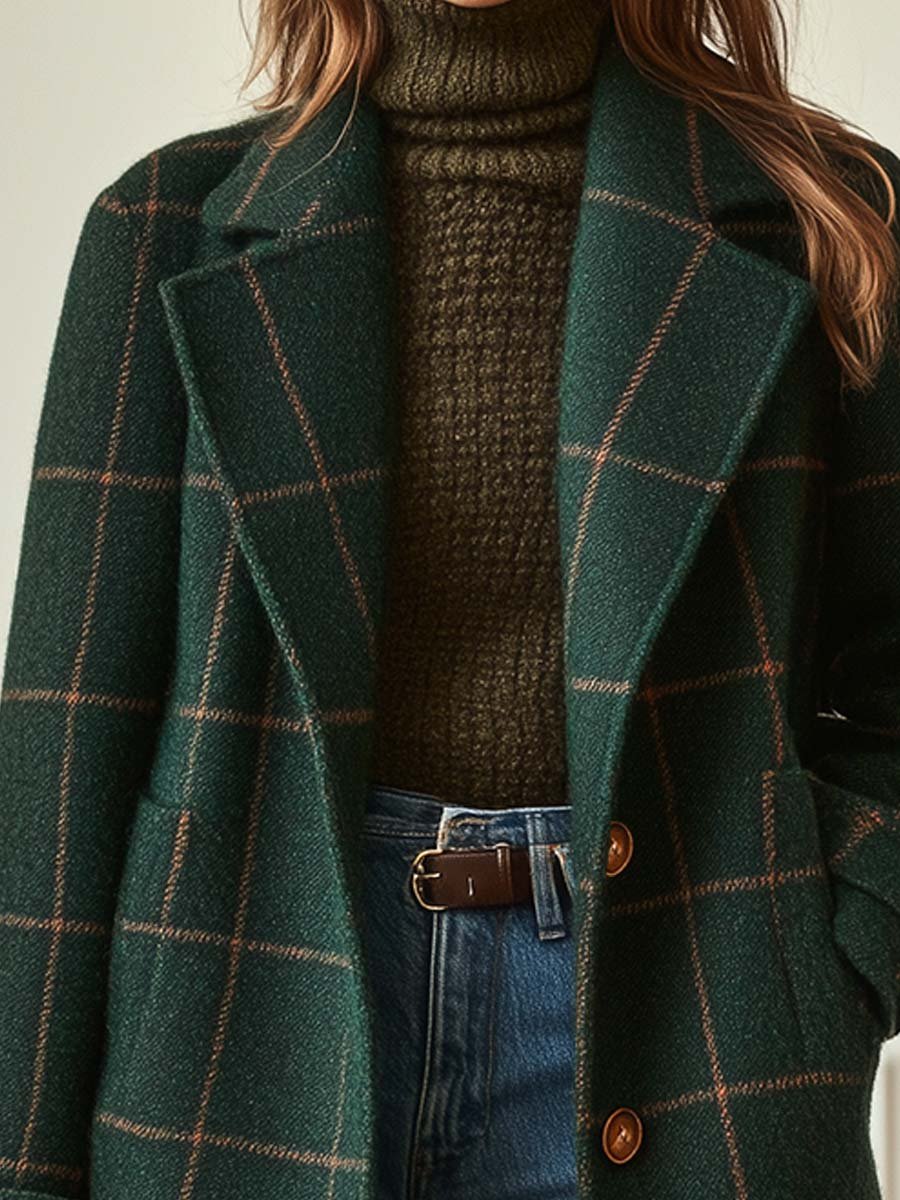Jennifer | Women's Retro Lapel Plaid Tweed Coat
