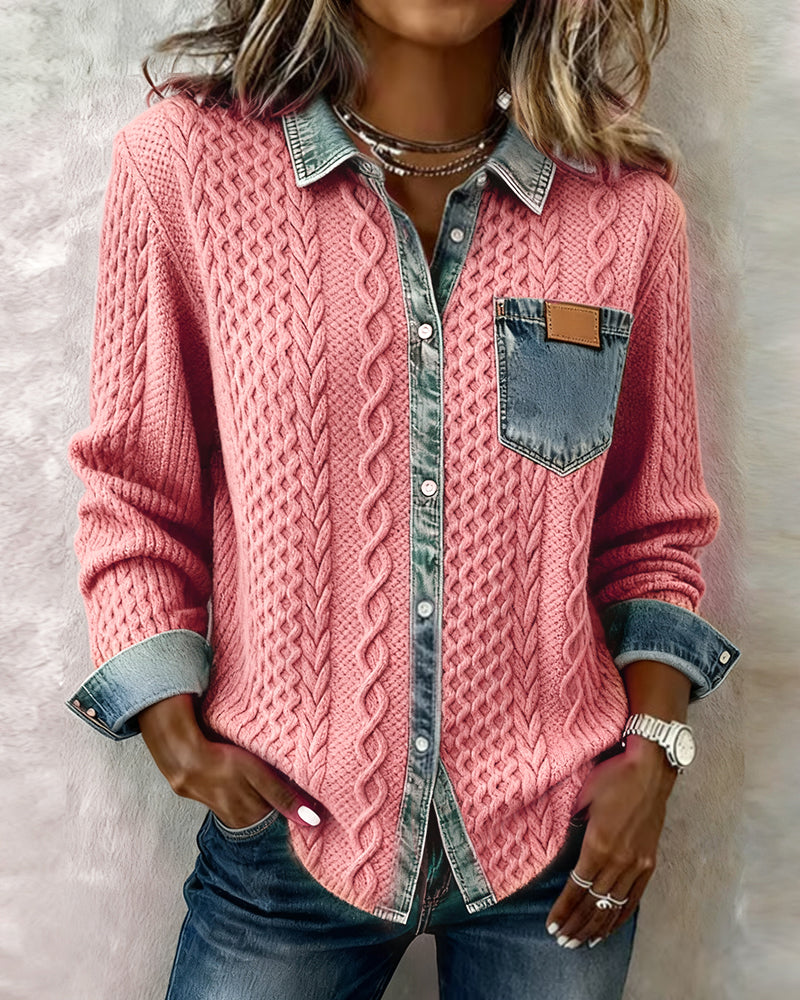 Juliane | Pink Knit Denim Sweater